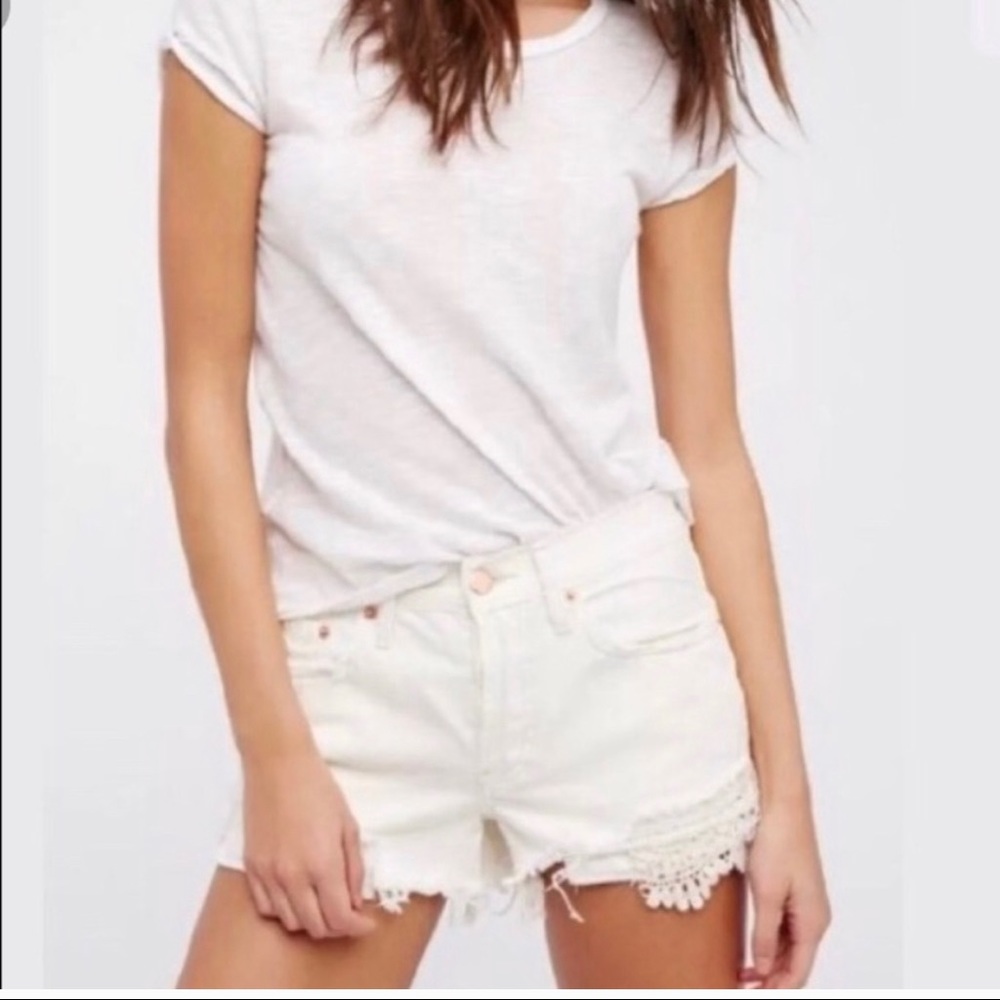 We The Free Distressed White Jean Shorts